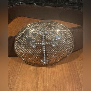 Hot in Hollywood Large Cross Buckle Stretch Band Belt Sz XS Small Bling